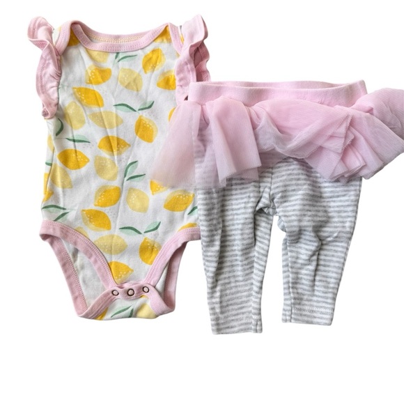 Cloud Island Baby Girl Lemon Print Bodysuit & Tutu Leggings Set - Size 0-3 Month - Picture 1 of 9